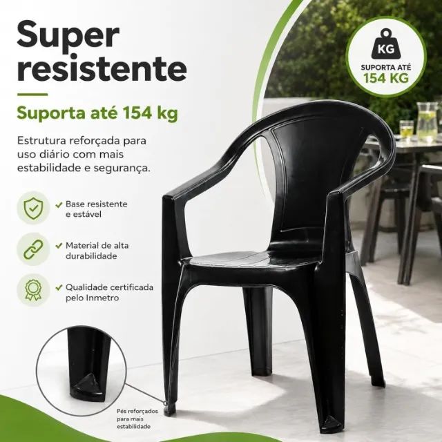 Jogo Plástico Mesa com 4 Poltronas Preta  - Foto 4