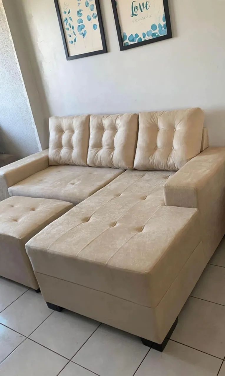 Sofá Chaise Novo, Com Puff de Brinde e Entrega Grátis