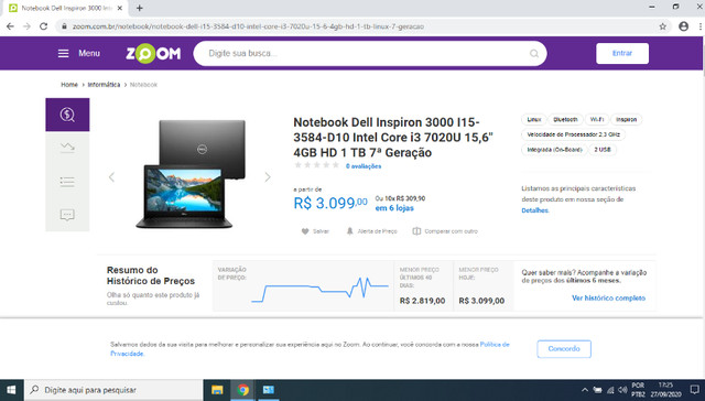 Notebook Dell Core i3 7ª Geração 4Gb / 1 Tb - Foto 2