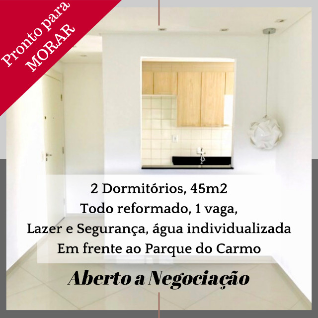 Vendo com tudo Dentro, Apartamento Pq do Carmo, 14o andar, 2 dorm