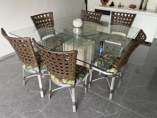 Mesa vidro com base de mármore 