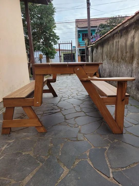 Banco que vira mesa com 2mts Madeira de Eucalipto Modelo Clássico  - Foto 3