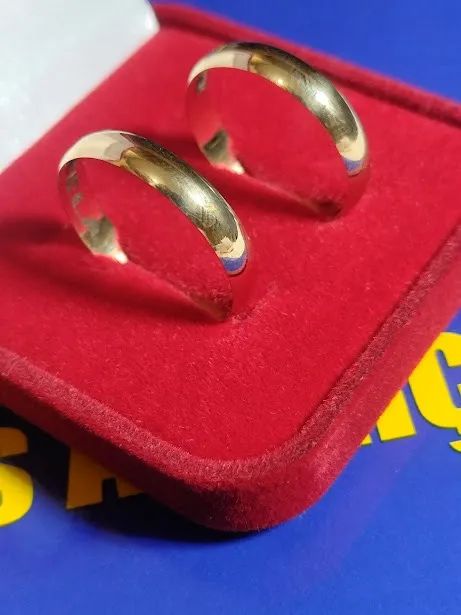 Alianças Boleadas Noivado Casamento Ouro 18 Kilates 7.10 Gramas Maciça                     - Foto 4