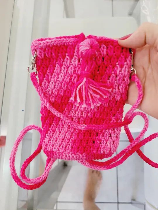 Bolsa crochê rosa nova - Foto 2