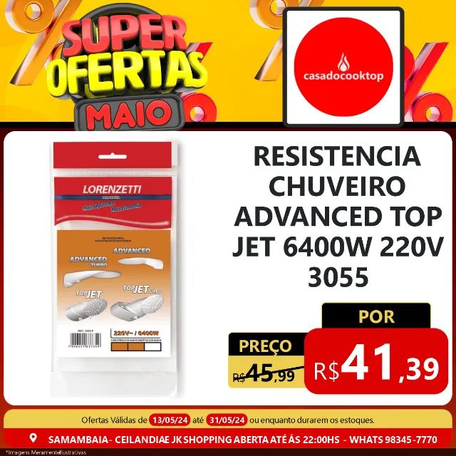 Resistencia chuveiro advanced / top jet 6400w 220v 3055
