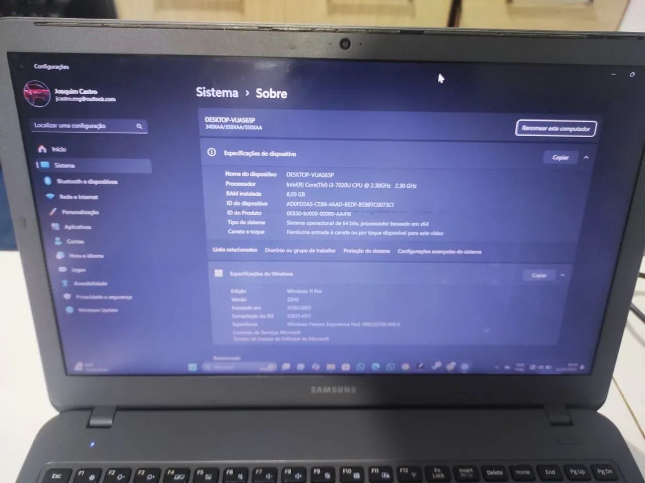 Notebook Samsung com Intel Core i3 - 8GB de RAM