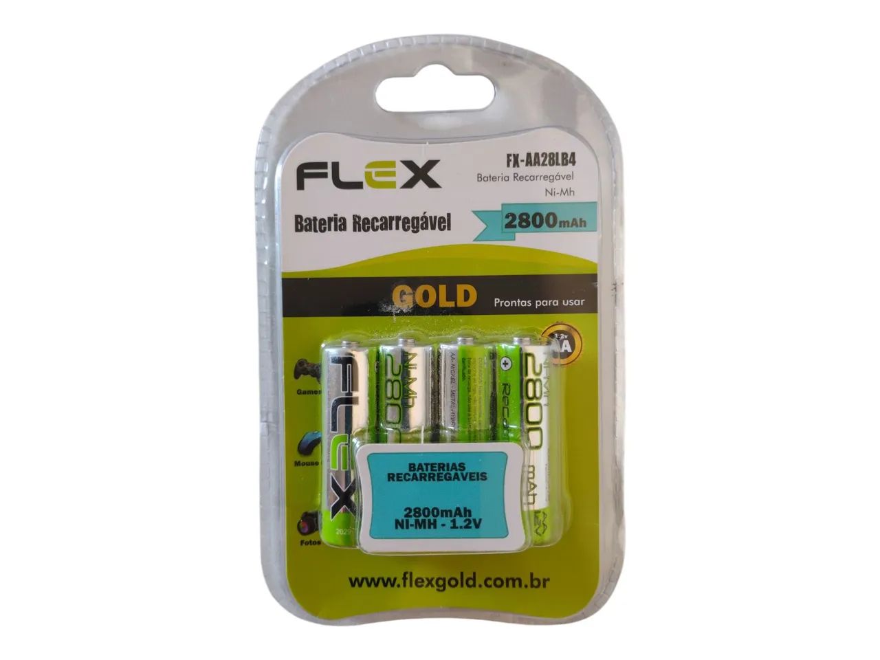 Bateria Recarregável AA Flex Gold 2800mAh - Pacote com 4 unidades