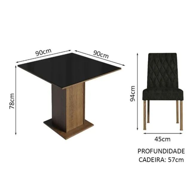 Mesa de Jantar 4 Cadeiras 90x90cm - Foto 2