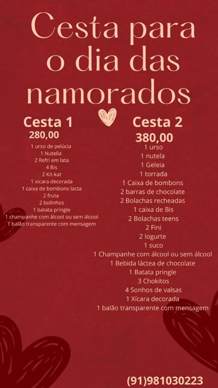 Cestas de presente para o dia dos namorados