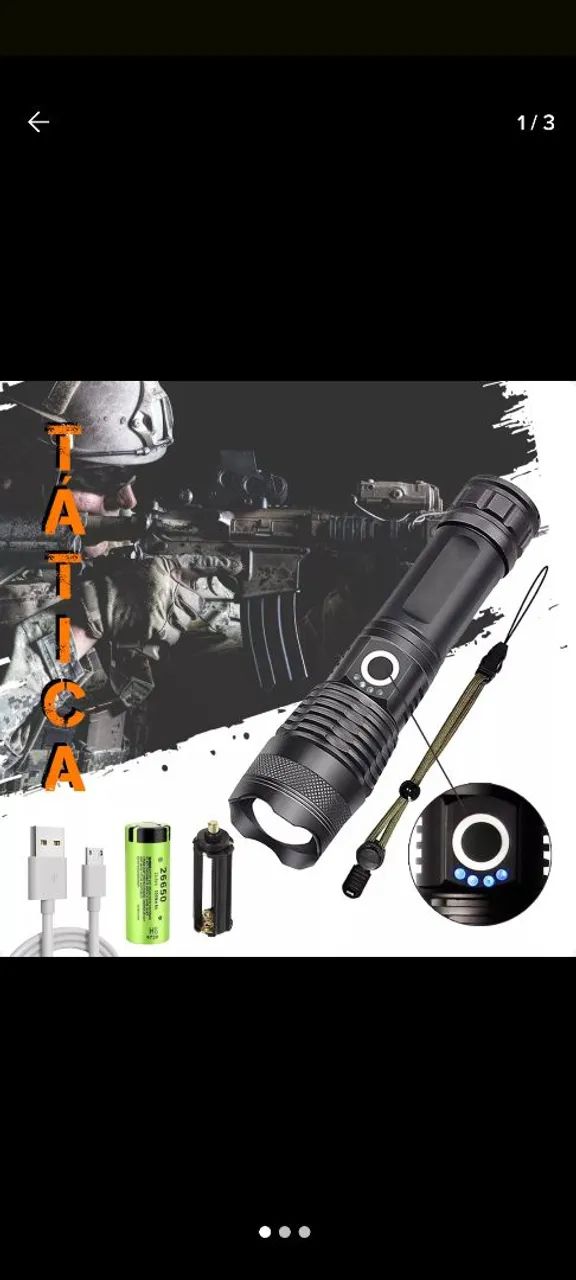 Lanterna Tática Super Potente com Bateria Recarregável