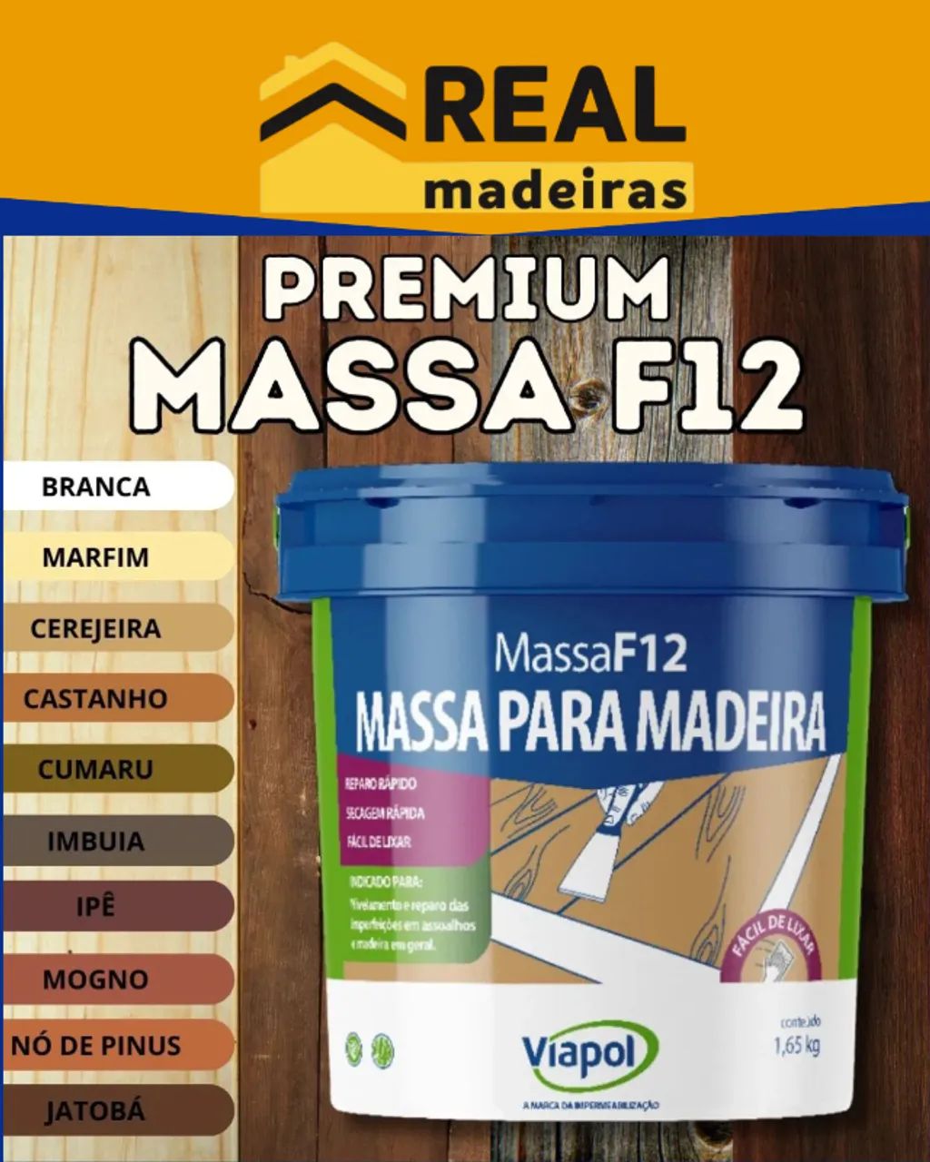 MASSA PARA CALAFETAR MADEIRA F-12 VIAPOL C/400G, 1,65KG E 6,5KG - Foto 3