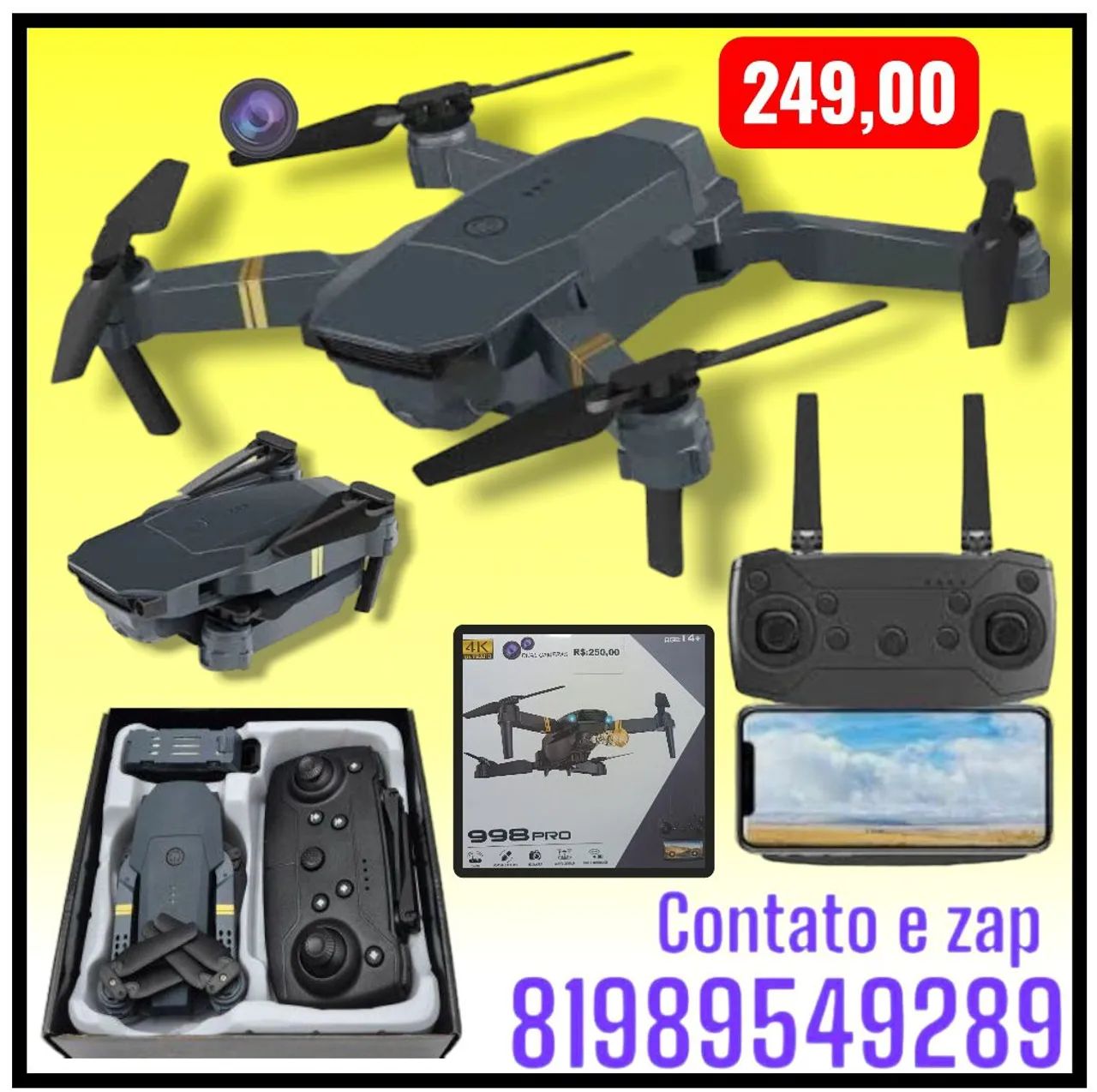 drone dobrável 998 Pro com câmera dupla <br>