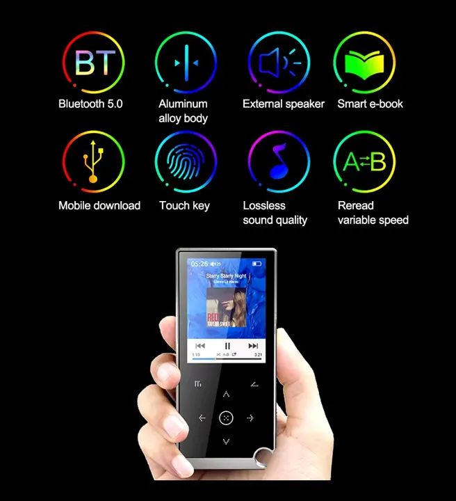 MP3 Player de Música Digital com Bluetooth 5.0