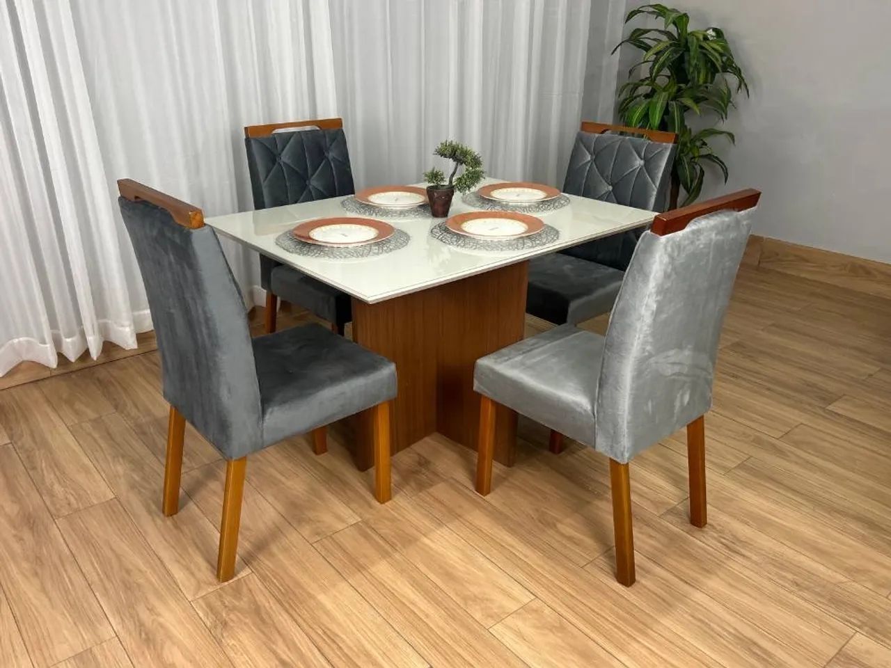 Mesa de Jantar Helo 1.20×0.90 Com 4 Cadeiras Jasmim