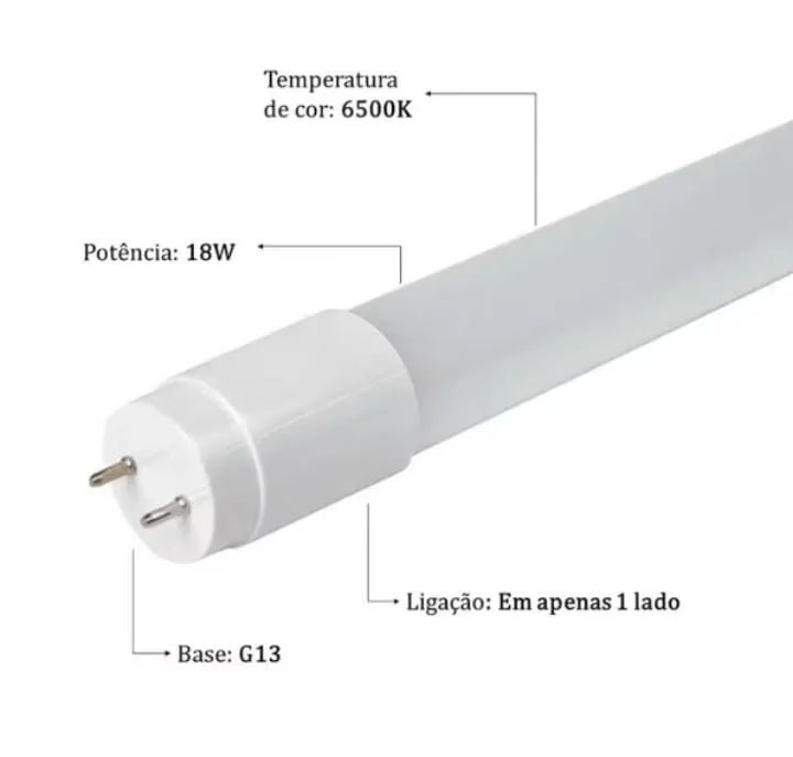Lâmpada LED Tubular G13 18W 6500K - Luz Branca Fria
