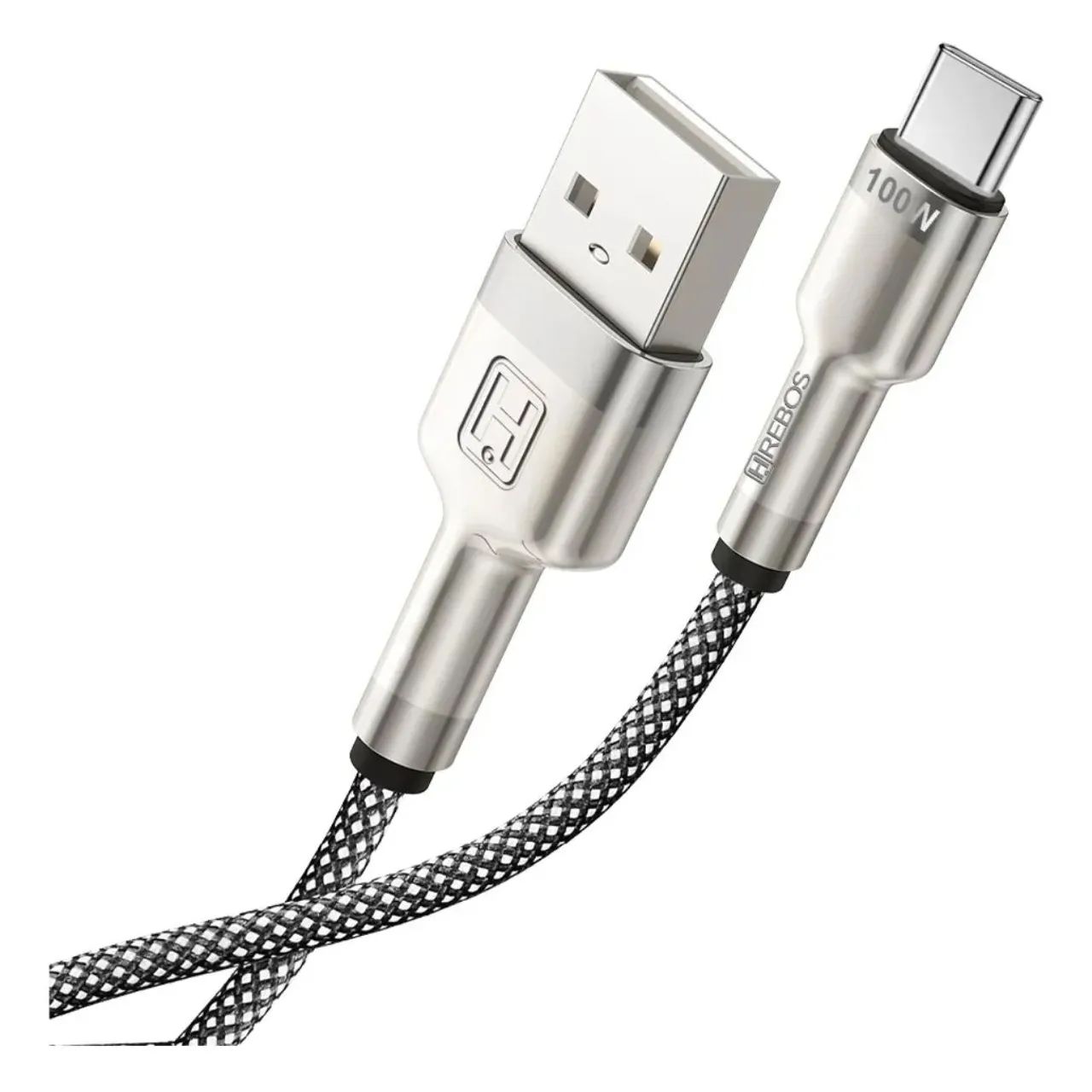 Cabo USB Tipo C 100W Metal Waves Hrebos - Prata - 1 metro - Foto 3