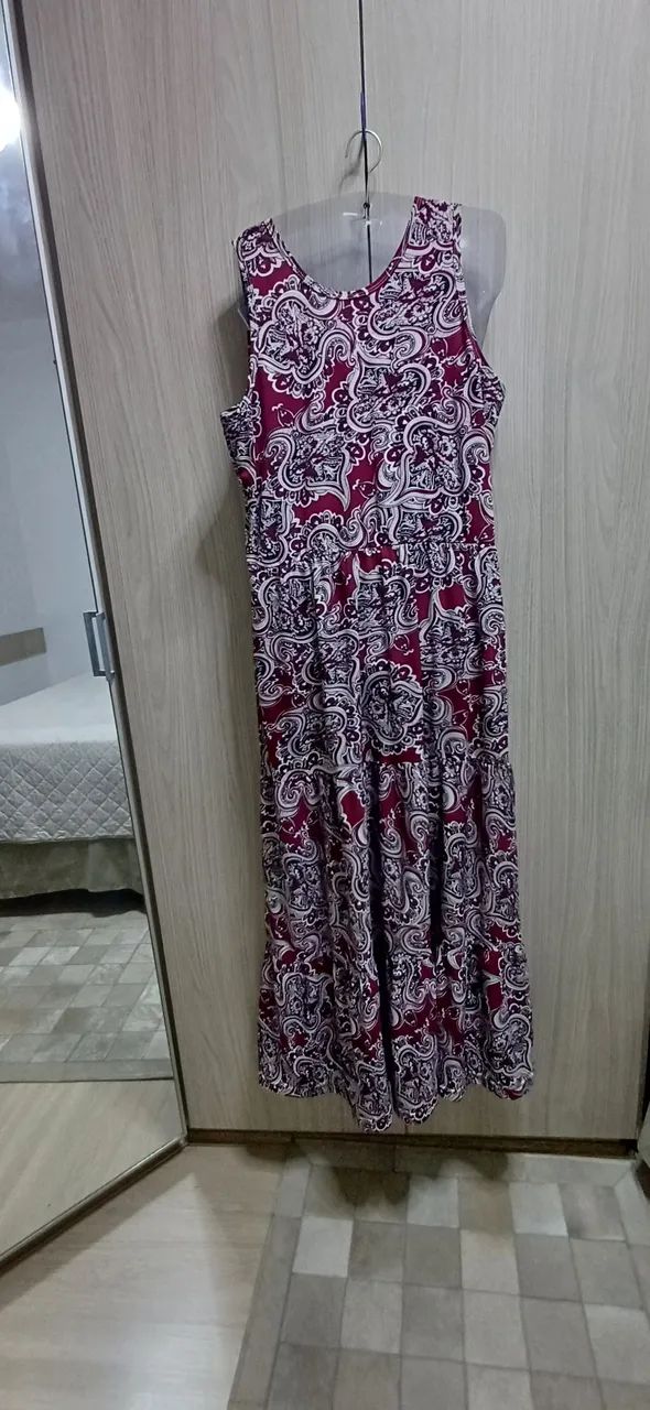  longo estampado em tom bordô/3 marias - Foto 4