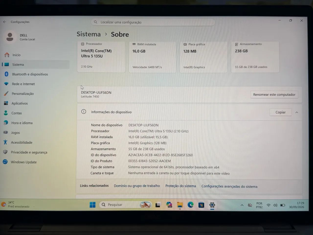 Notebook Dell latitude 7450