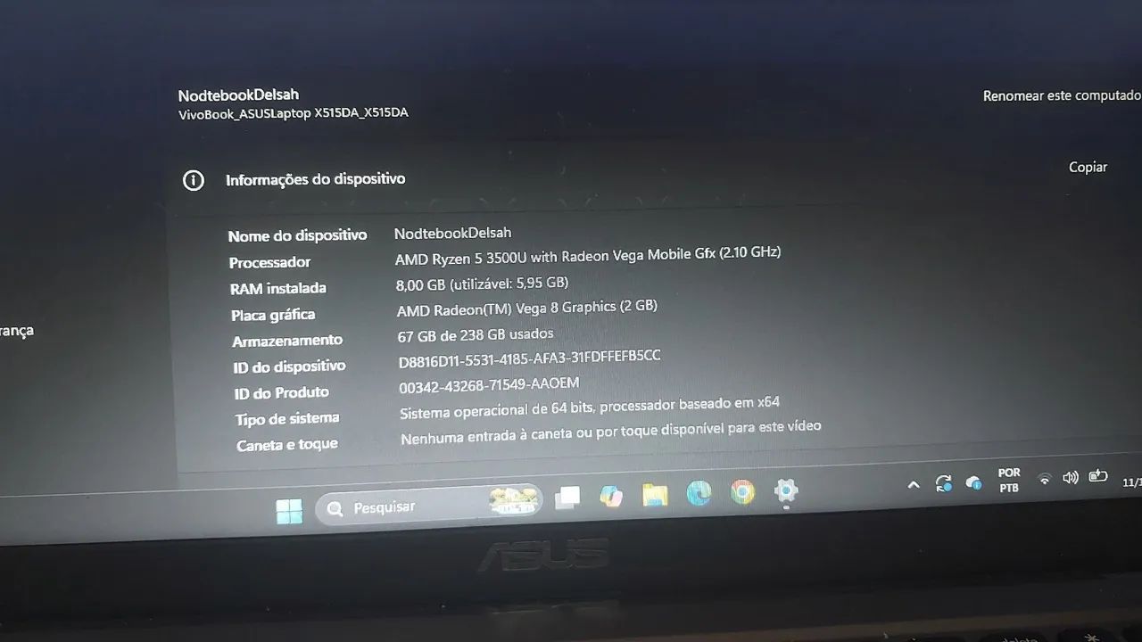 Notebook Asus 8gb ram Ryzen 5
