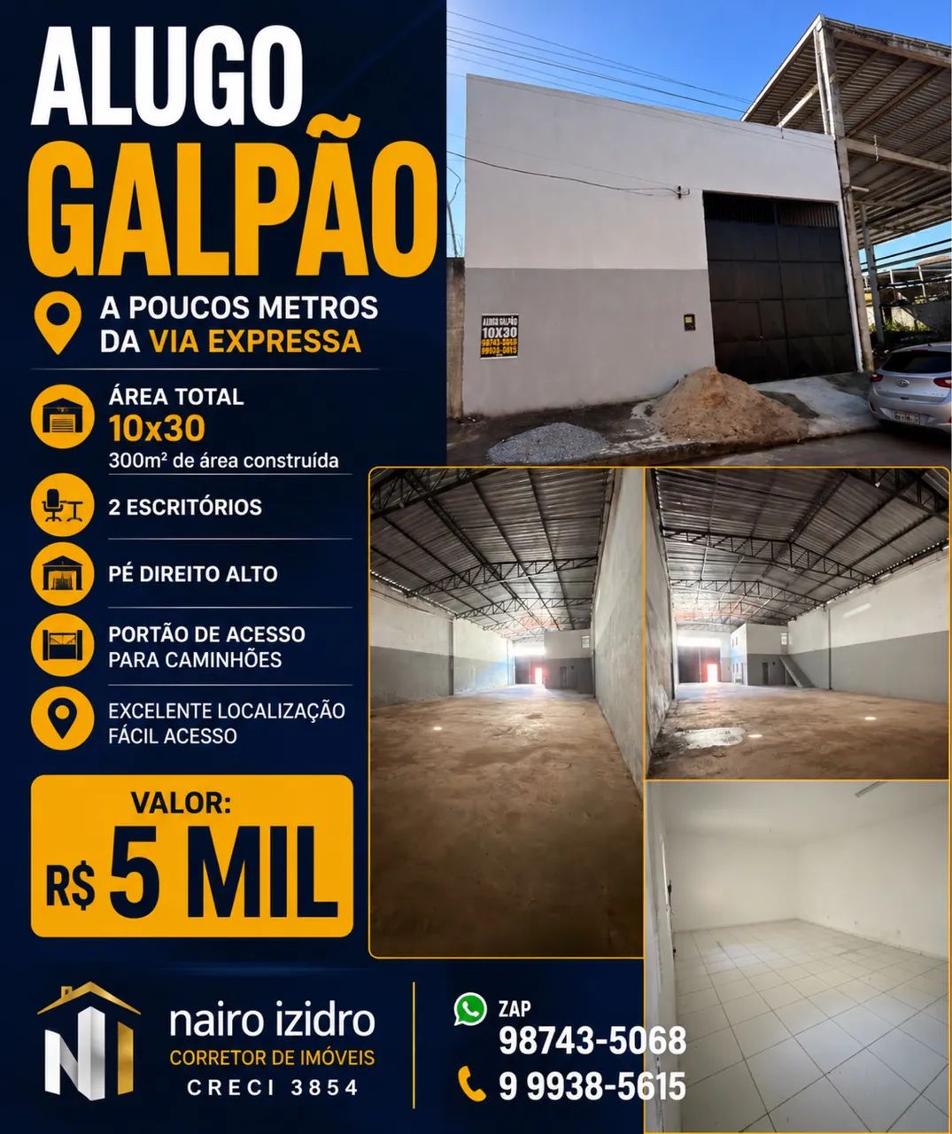 Oportunidade alugo galpões na parte alta com preço acessível.