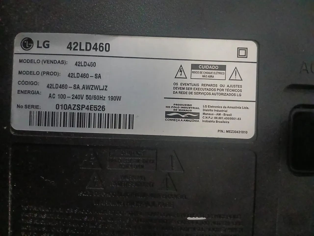 Tv LG 42 Polegadas Sem áudio e sem o Cabo pra ligar  - Foto 2