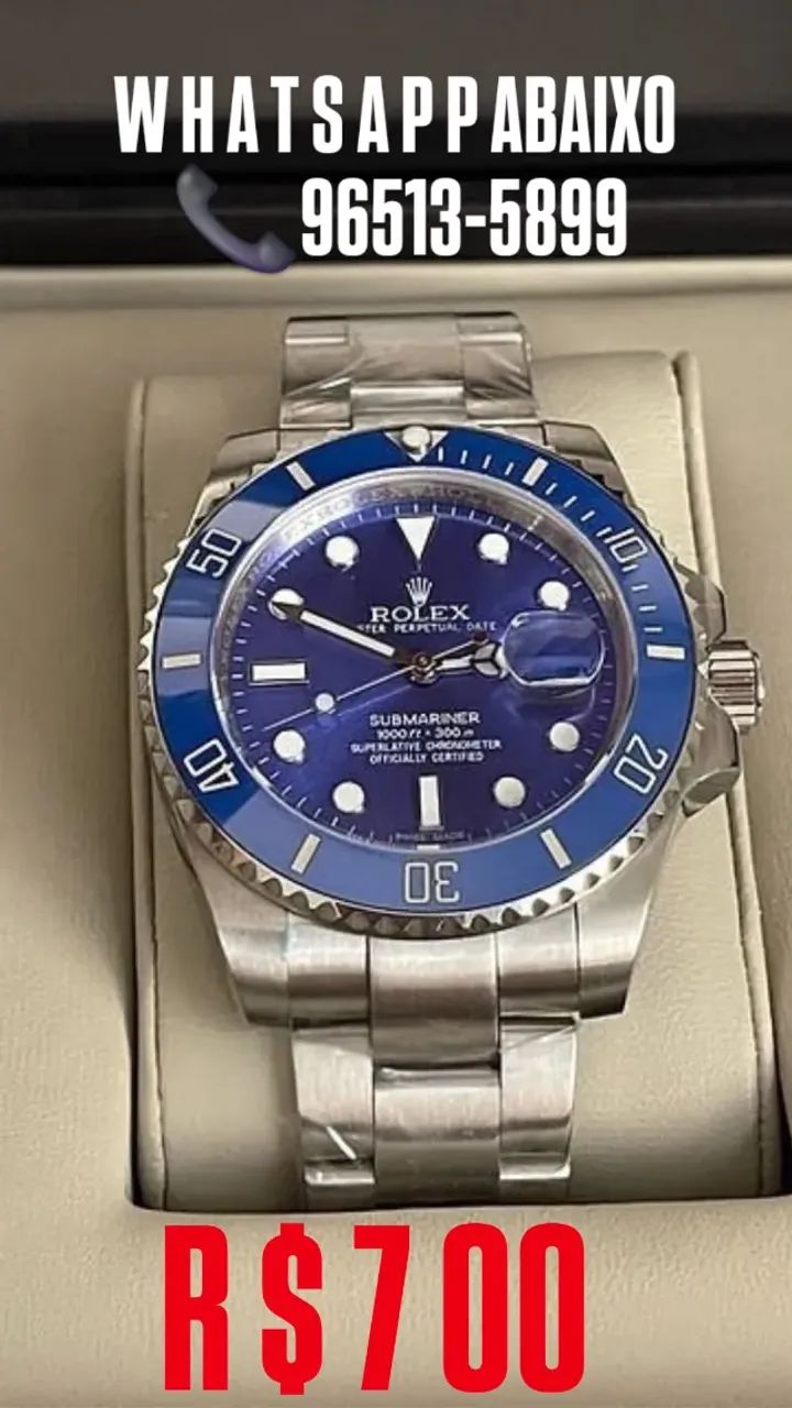 Relógio Rolex Submariner Blue Dial Automático 