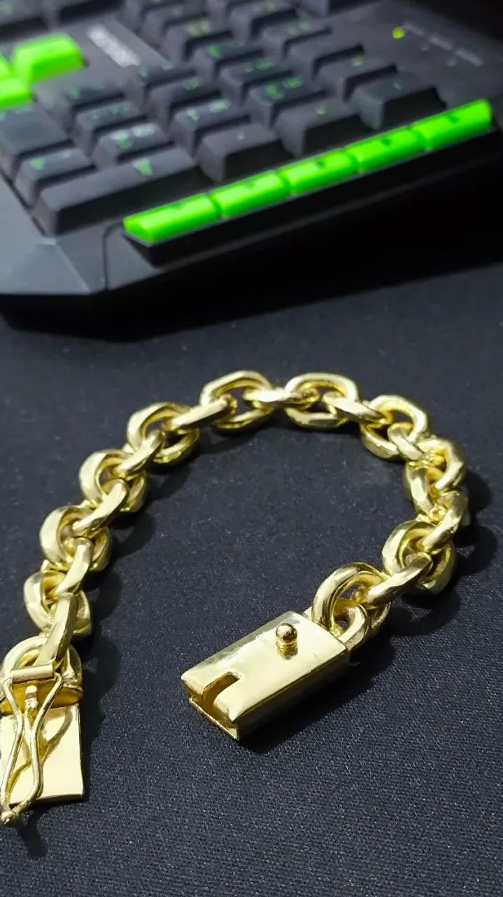 Pulseira Cadeado 12mm banhado a ouro 18k