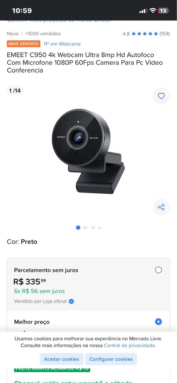 EMEET C950 4k Webcam 8mp Hd Com Microfone 1080P