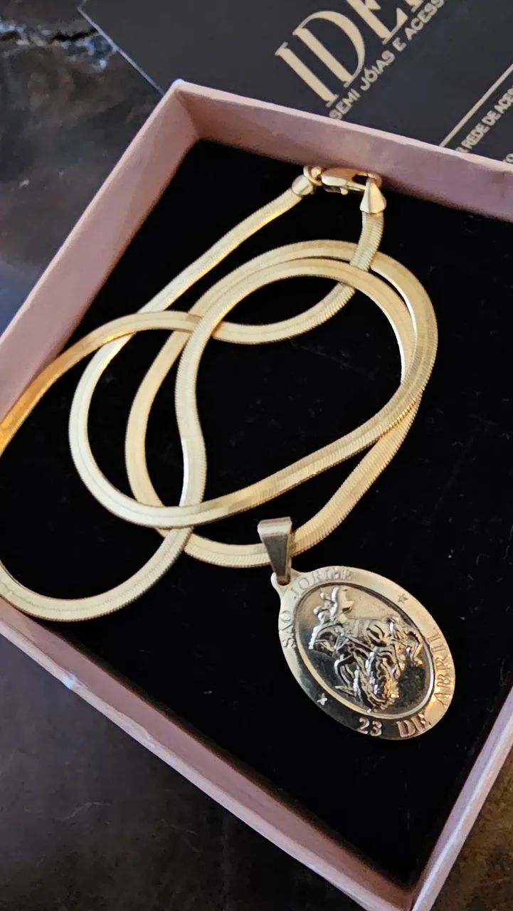 Colar medalha sao jorge banhada ouro - Foto 4