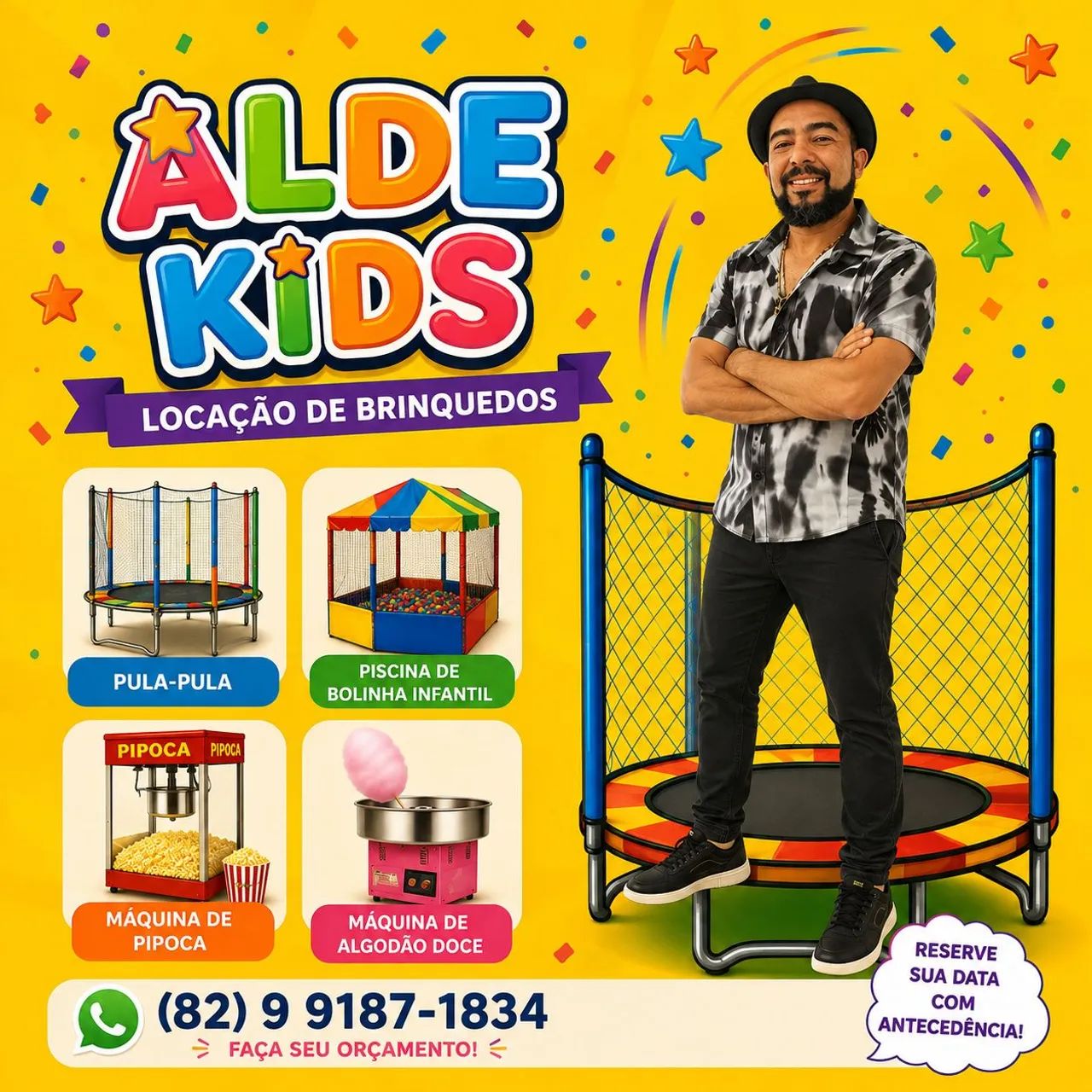 Pula pula, piscina de bolinhas, pipoqueira e maquina de algodão doce.