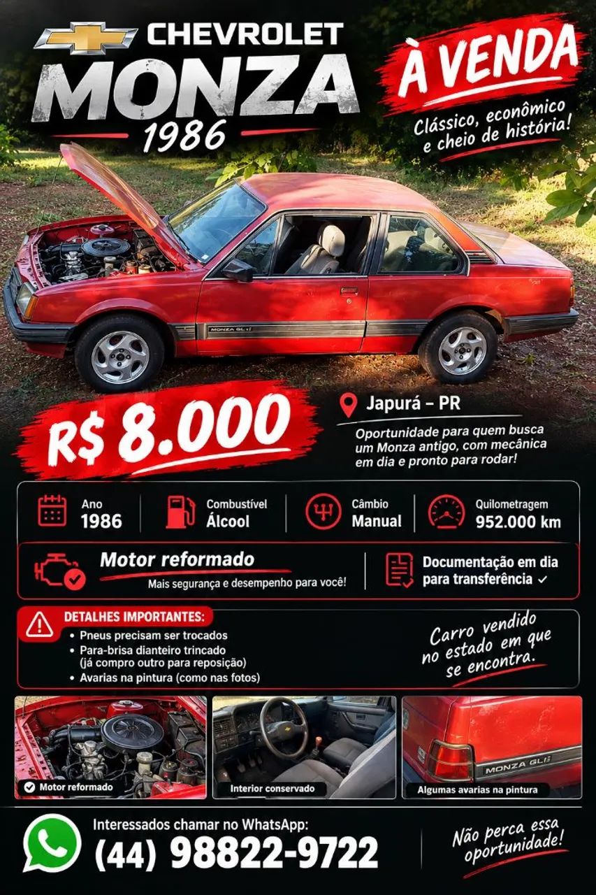 Chevrolet Monza GL 1.8 Efi/ SL/ L/ 650/barc. 2e4p (álcool) 1983