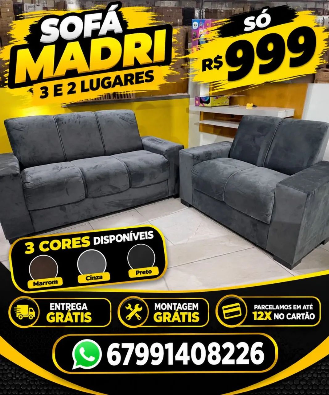 Jogo de sofá 3 e 2 lugares