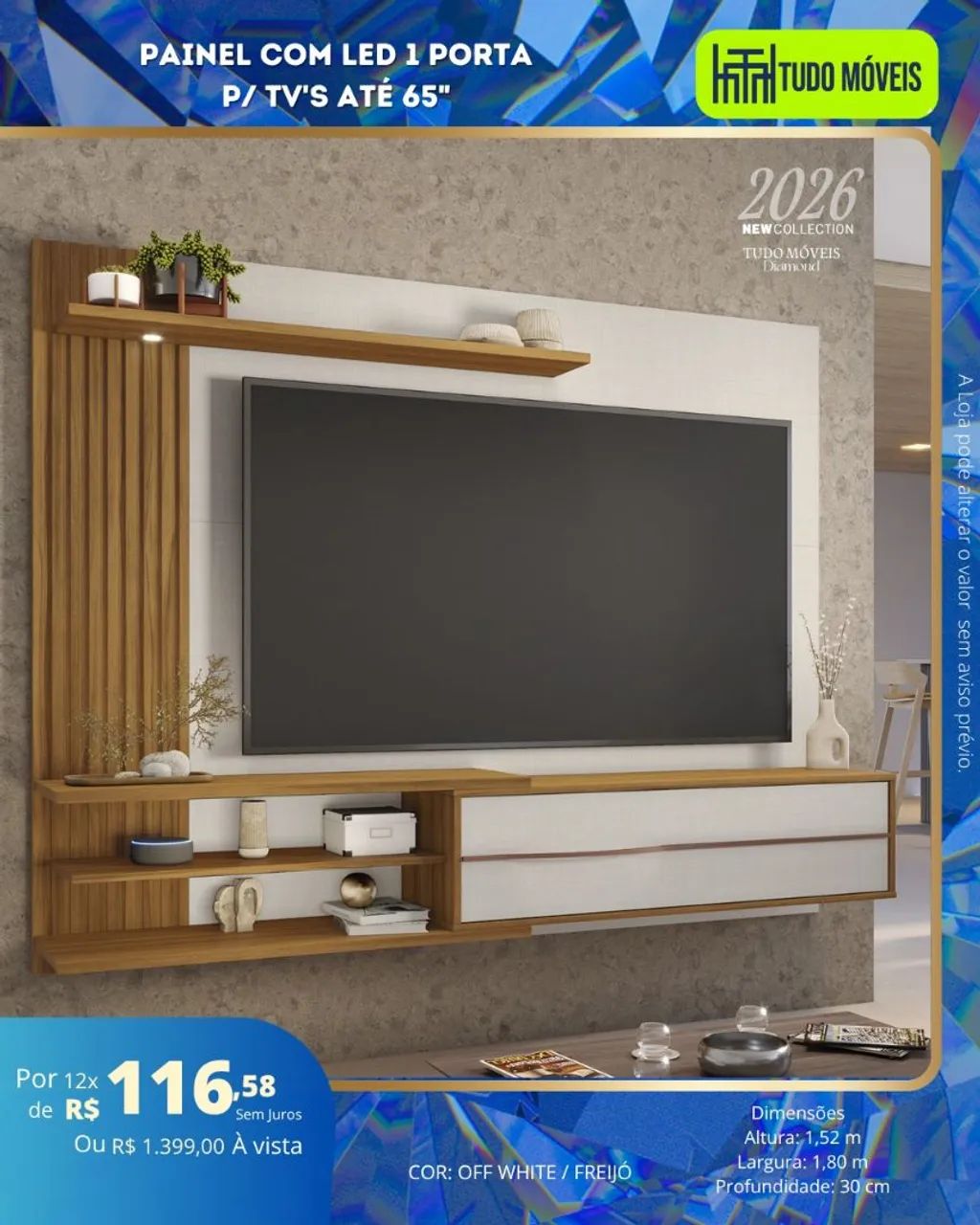 Painel com led 1 porta p/tvs Até 65"