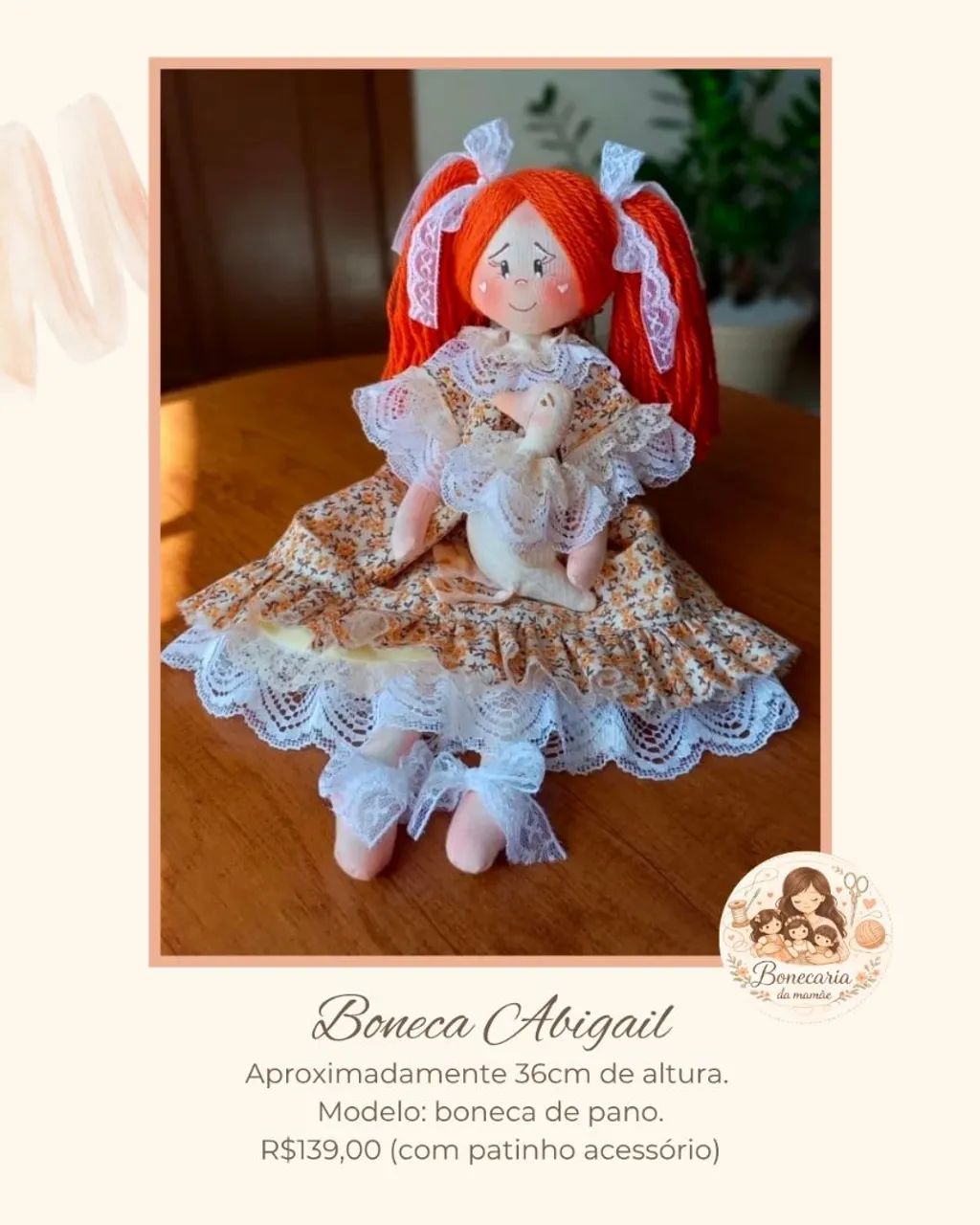 BONECA ABGAIL- BONECA DE PANO 100%ARTESANAL 