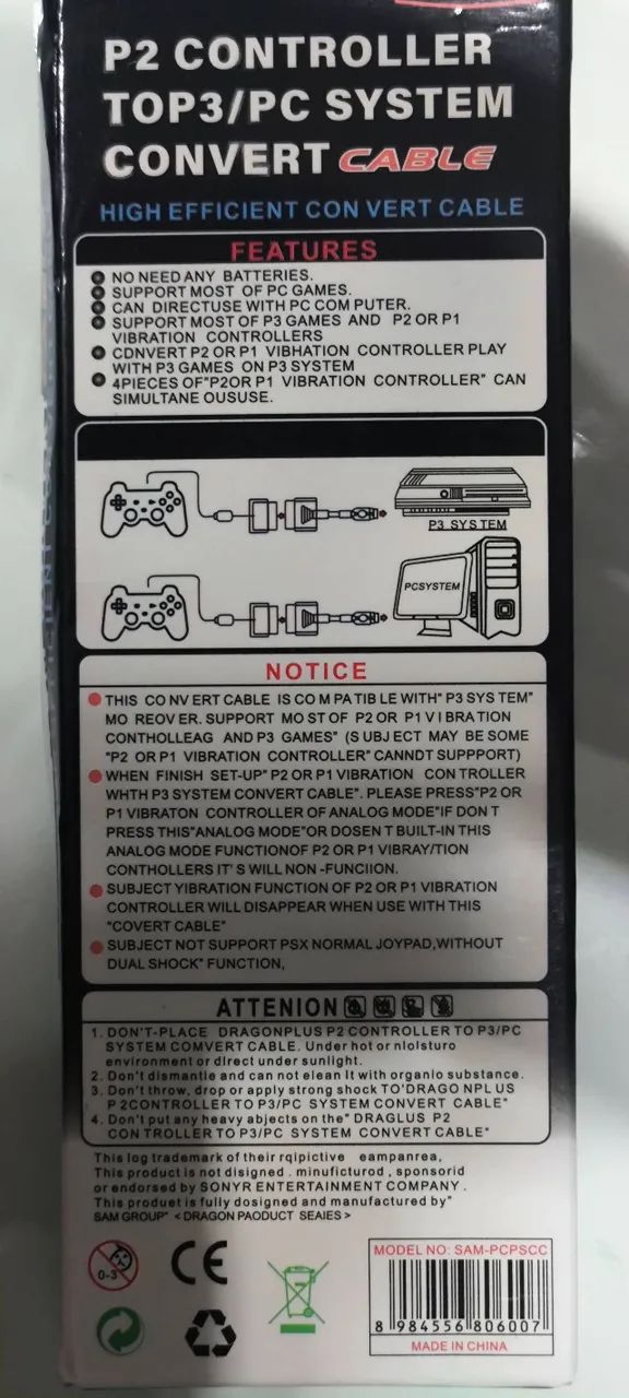 Adaptador Conversor Controle Ps2/Guitar Hero Para Pc E Ps3 - Suporta Vibração (Plug & Play - Foto 5