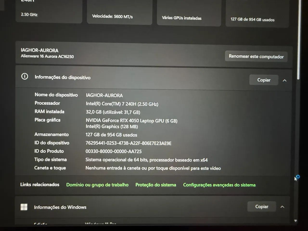 Notebook Gamer Dell Alienware 16 Aurora - i7, RTX 4050 6GB, 32GB RAM, SSD 1TB - Foto 2