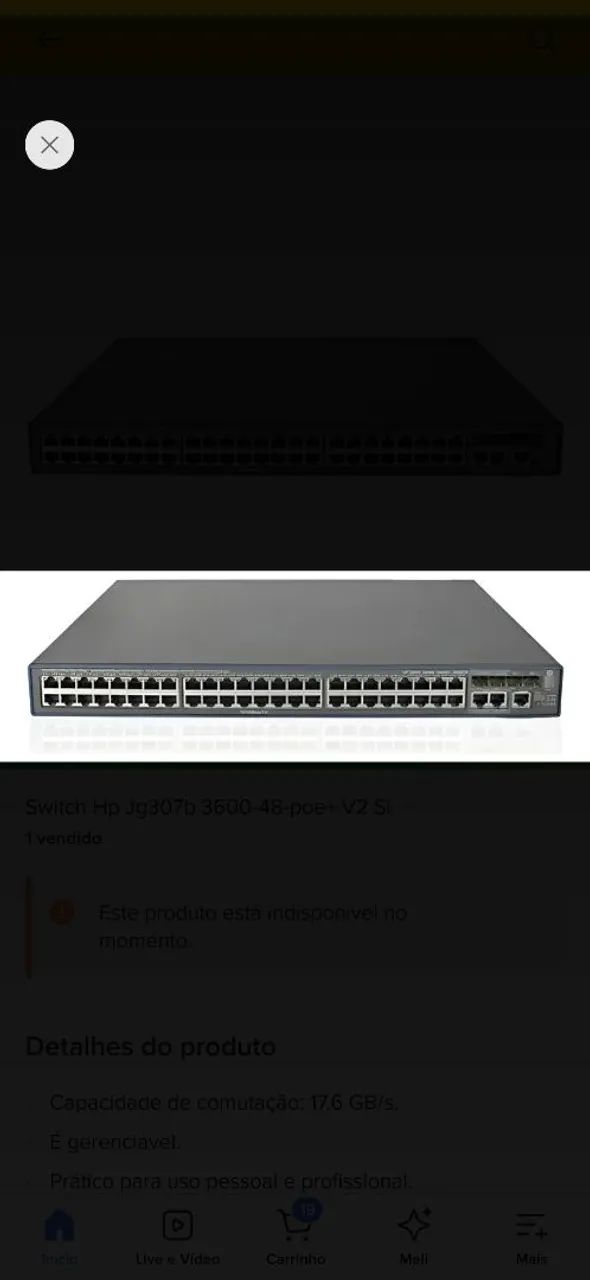 Switch HP A3600-48 V2 EI (JG300A) - 48 Portas 