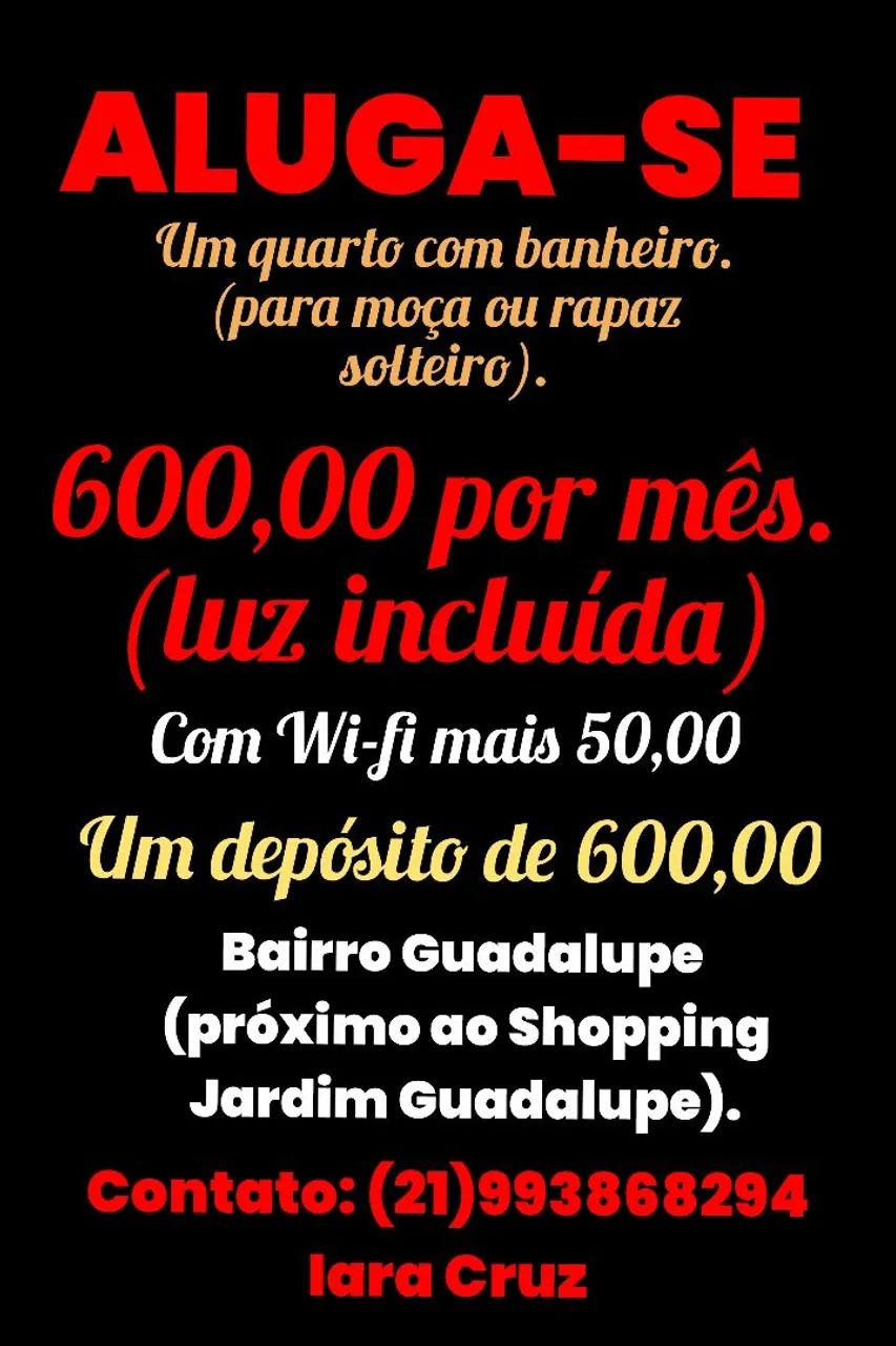1 quarto com banheiro 