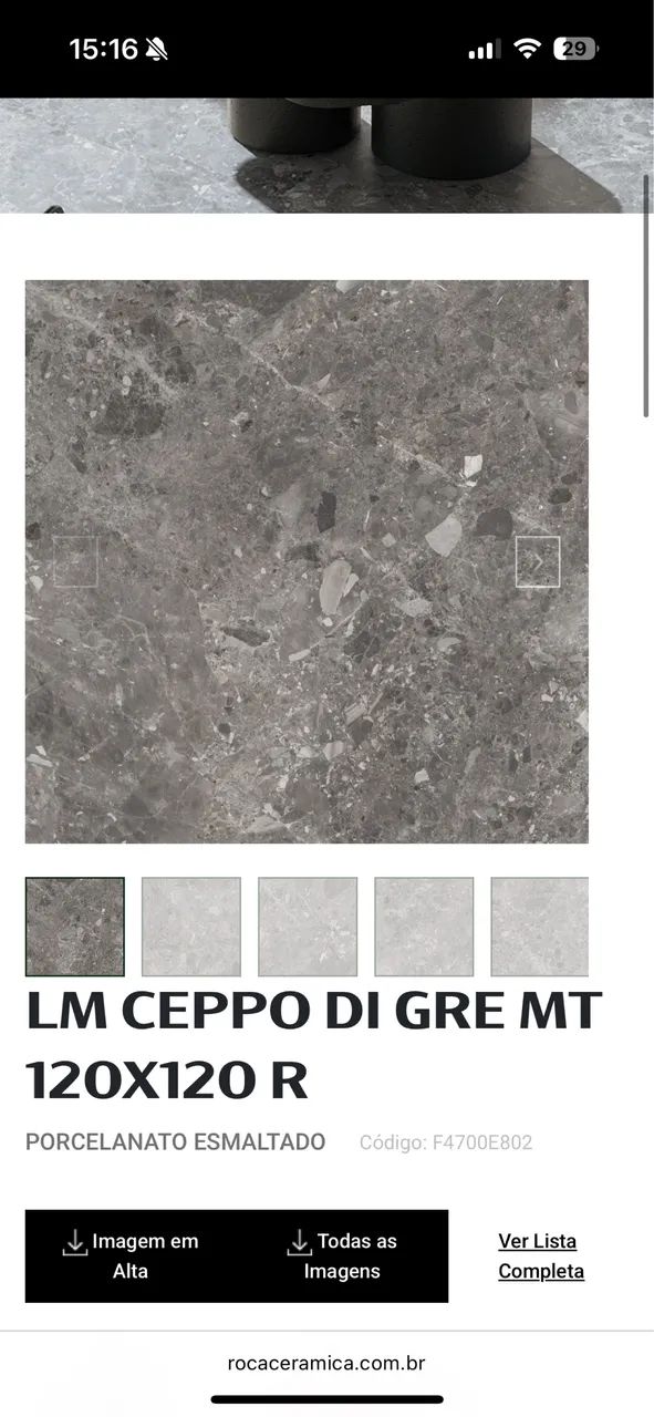 Piso Porcelanato Roca Cinza 120x120