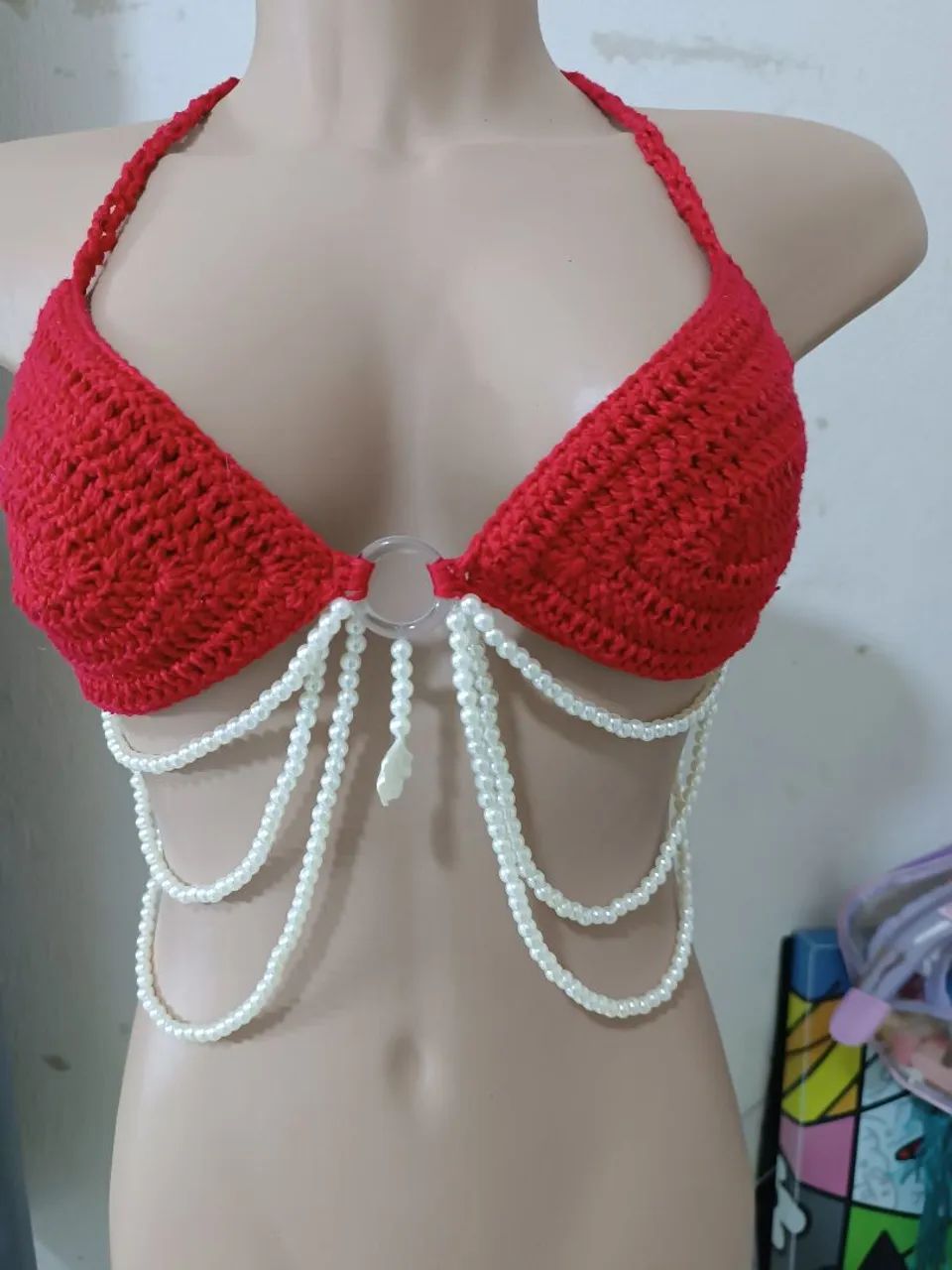 Top de crochê miçangas