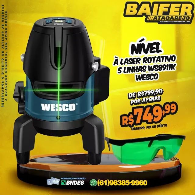 Nível à Laser Rotativo 5 Linhas Ws8911k Wesco