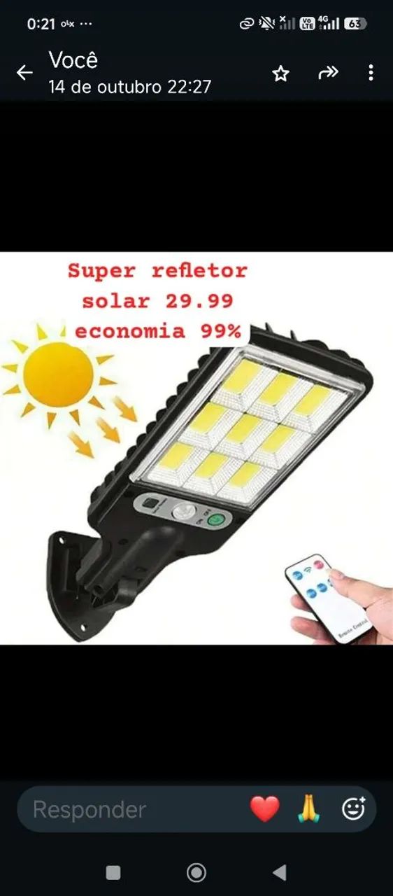 Refletor de led solar c controle 