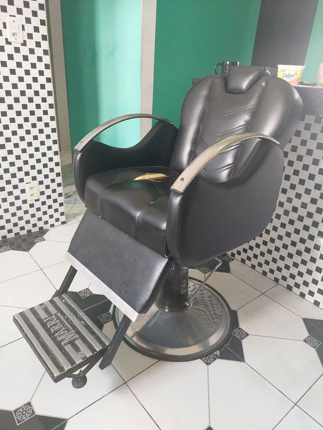 Poltrona Cadeira Barbeiro Salão Reclinável Dubai Barber - Marri