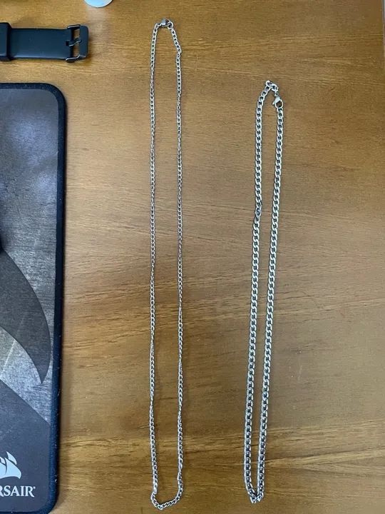 Kit 1 corrente de aço inox + 1 corrente banhada a prata - Foto 5
