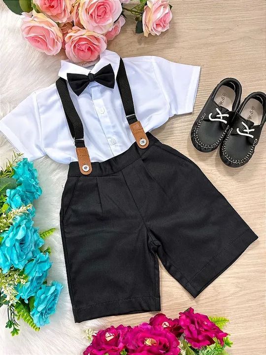 Roupa Social Infantil Masculina Suspensório e Short