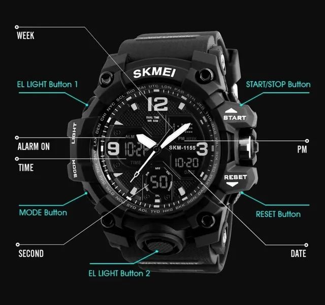 Relógio skmei masculino esportivo a prova de água Analógico e digital, Estilo Militar - Foto 3