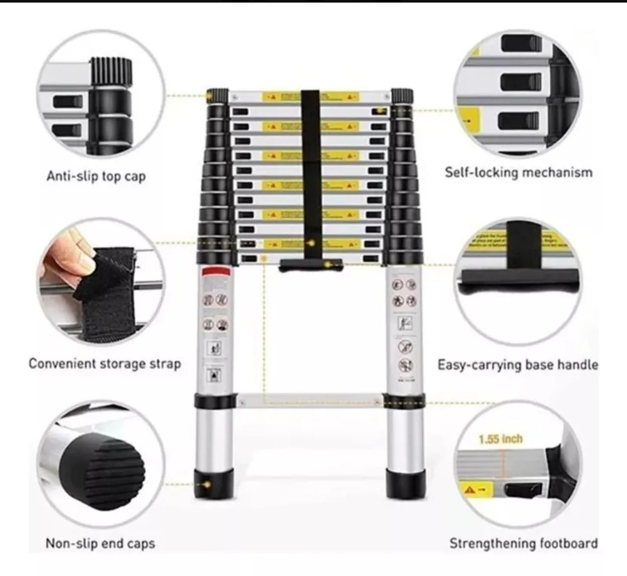 Escada Telescópica 13 Degraus 5m Original De Alumínio - Foto 3