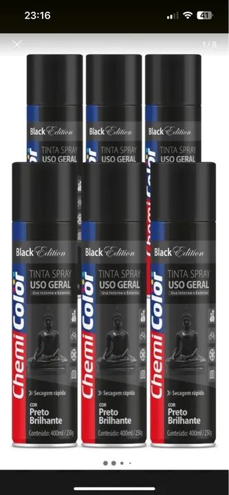Tinta Spray Chemicolor preto brilhante 400ml kit /6und 
