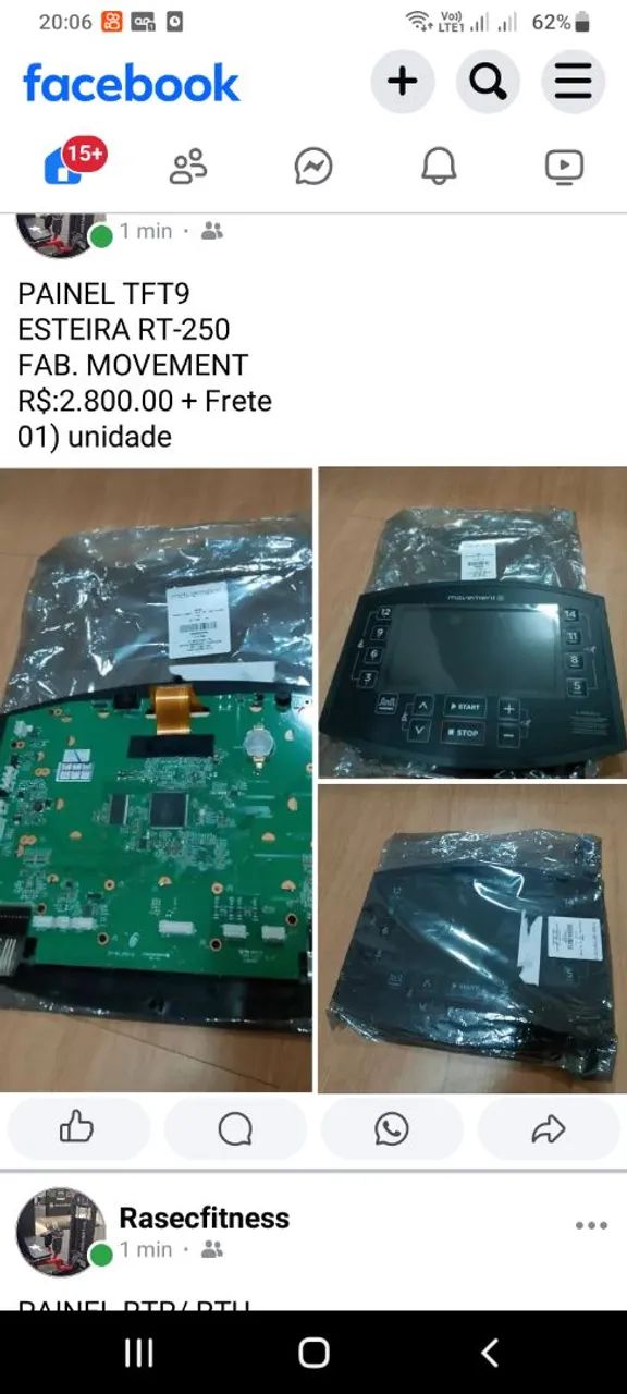 PAINEL TFT9<br>ESTEIRA RT-250<br>FAB. MOVEMENT <br>R$:2.800.00 + Frete <br>01) unidade