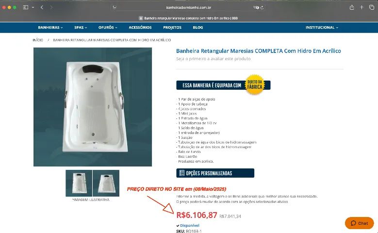 Banheira Retangular Maresias COMPLETA Com Hidro Em Acrílico (LACRADA)  - Foto 4